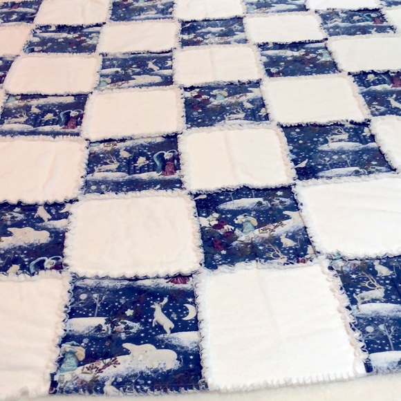 NWT RAG QUILT LARGE HANDMADE ANGELIC SOLSTICE With ANGELS  FRINGED Approx 70x70 - Picture 3 of 8